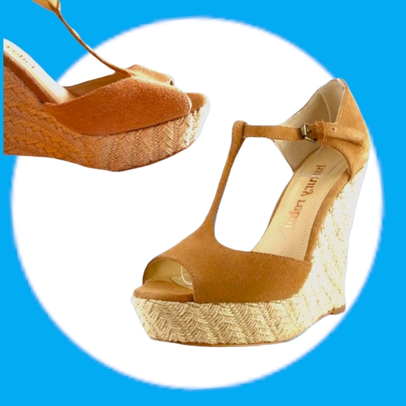 Luxury Rebel 🍒Nude Suede T-Strap 🍒 Platform Espadrille Sandals 🍒 8M - Picture 6 of 14